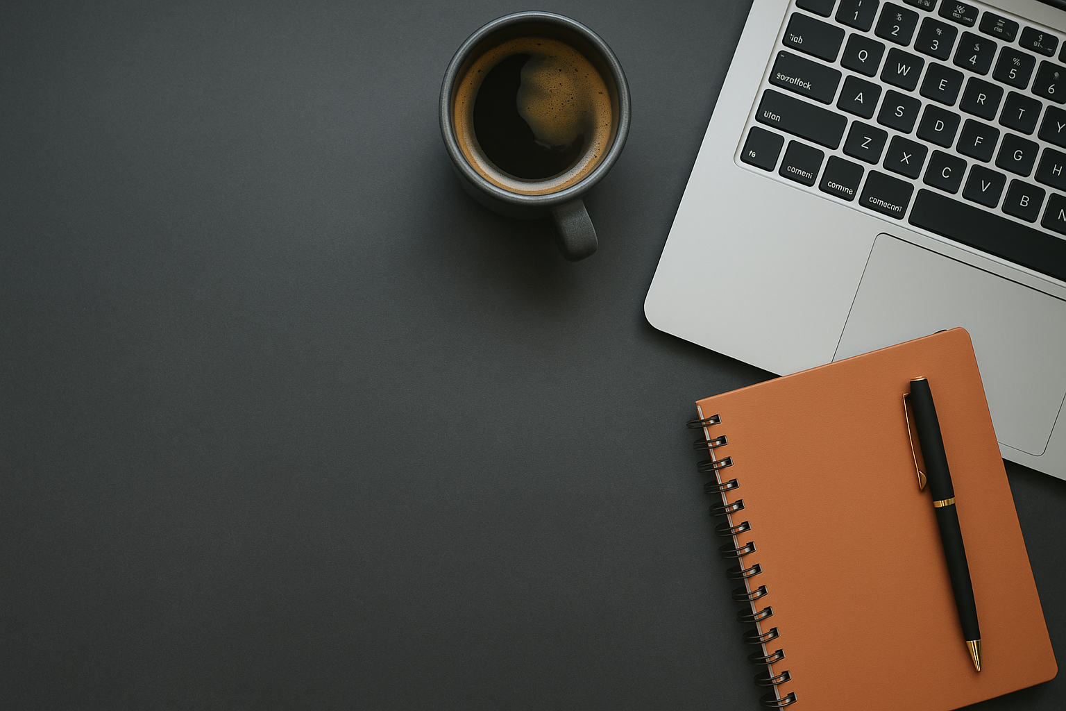 Laptop, café y libreta